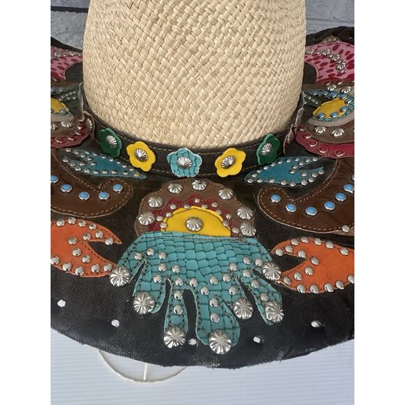 Bullhead Gypsy Queen Platinum Collection Leather Straw Hat Western Brim 3 3/4 Sm main image 5